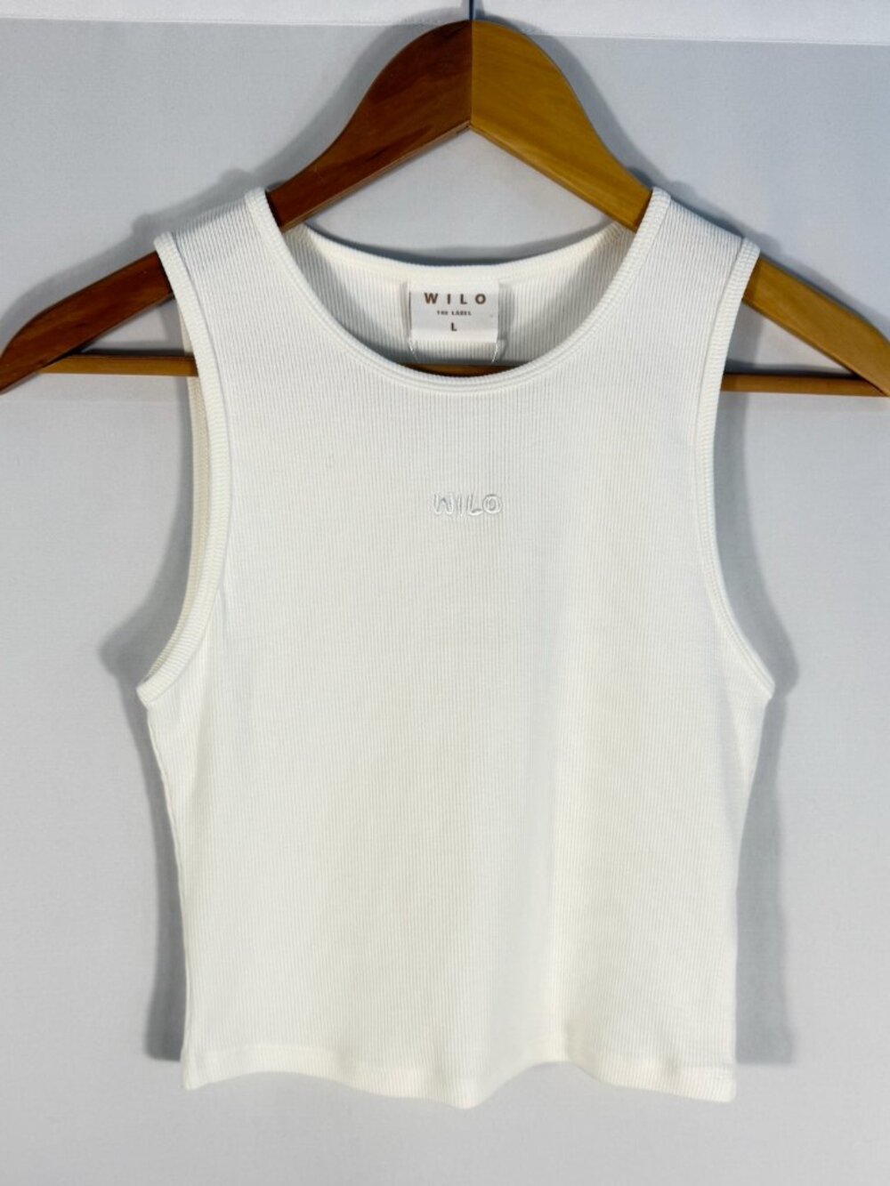 Wilo The Label Logo Rib Tank Chalk White Fitted Athleisure Large Top NWT